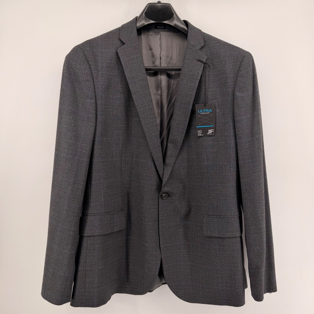 J.Ferrar Sport Coat Mens 46R Grey Ultra Comfort Slim Fit Glen Plaid Blazer NEW